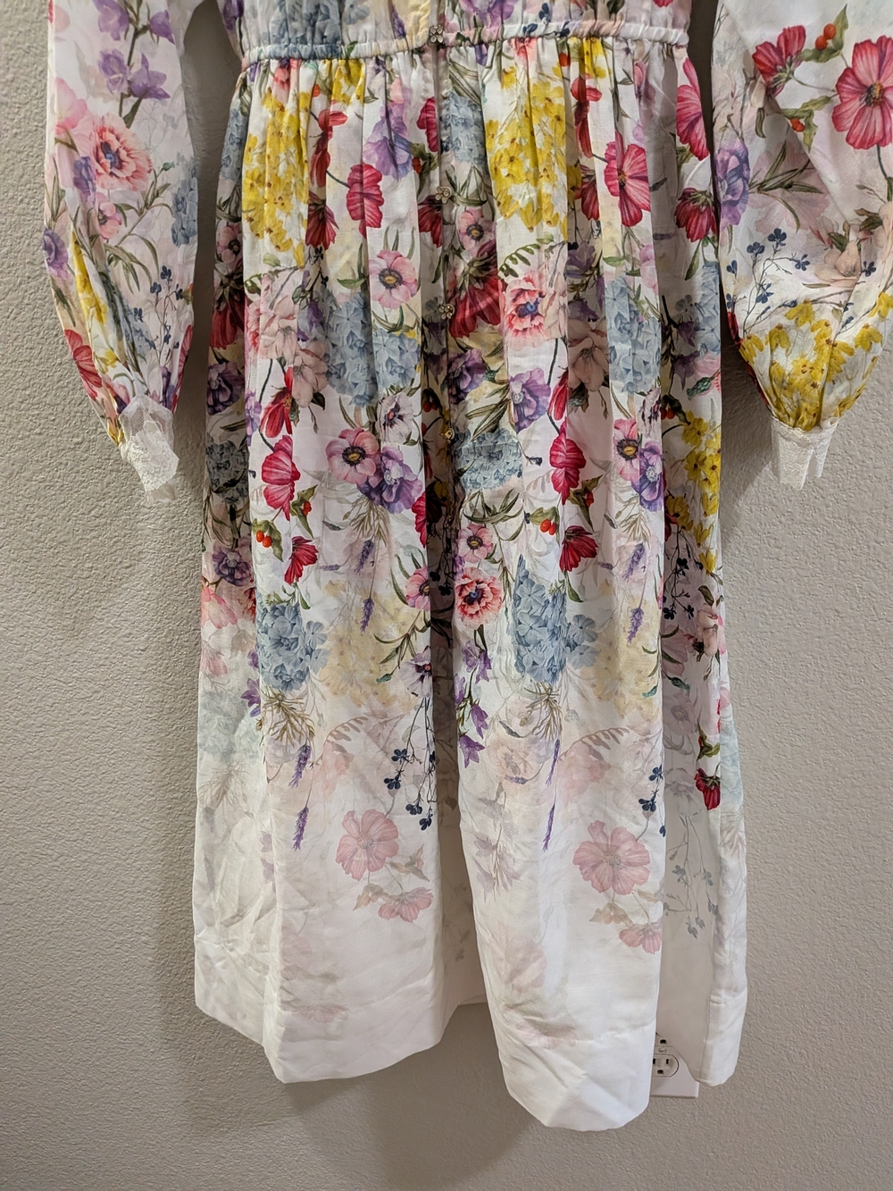 LetMeBe by Anthropolgie XS White Floral V-Neck Button Lace Trim Midi Dress - Picture 9 of 16